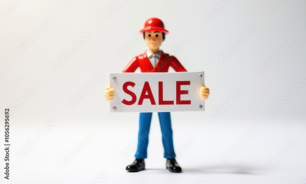 toy man holding a sign with the text (Sale) toy man holding a sign with the text (Sale)