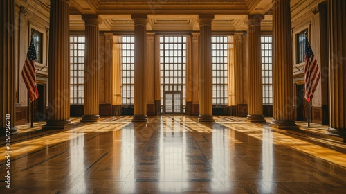 Solemn Column Interior of an Empty Room, Suited for Law or Government Settings