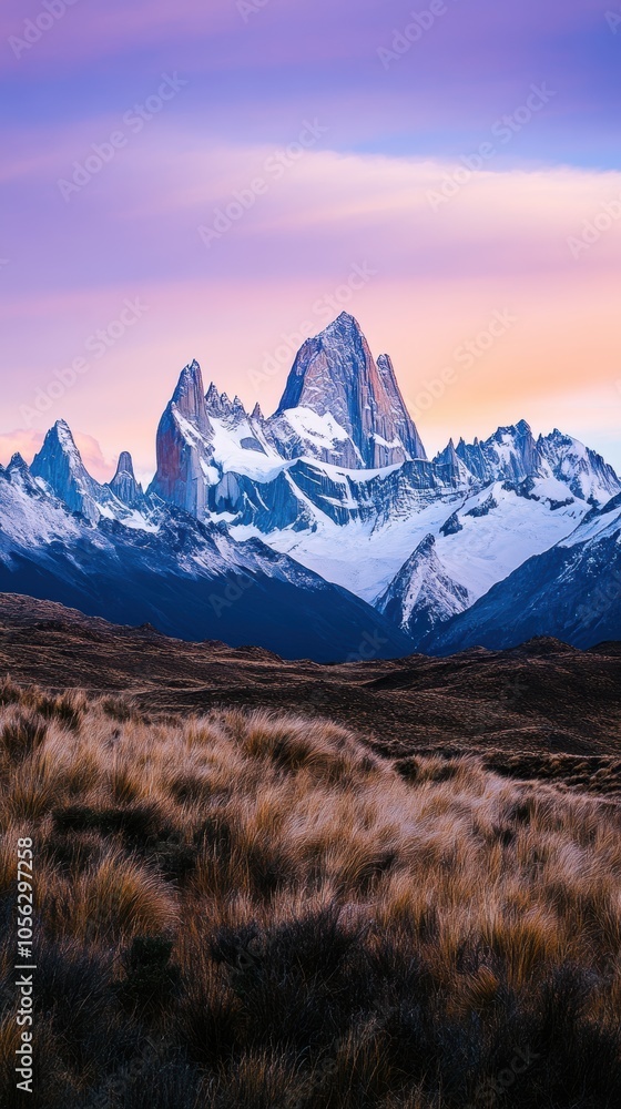 Obraz premium Fitz roy massif glowing at sunset in patagonia, argentina