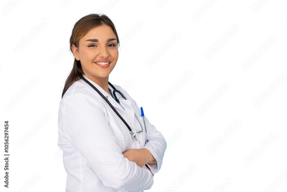 Compassionate Latina doctor in white coat Compassionate Latina doctor in white coat