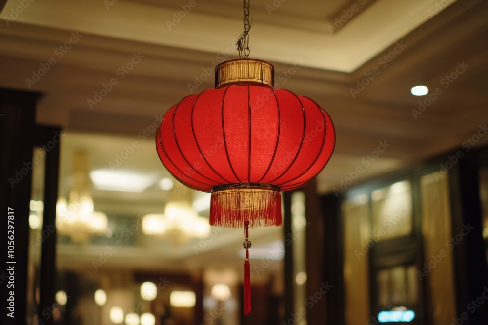 Red lantern hanging from ceiling casting warm glow, illuminating room with soft, inviting light. Red lantern hanging from ceiling casting warm glow, illuminating room with soft, inviting light.