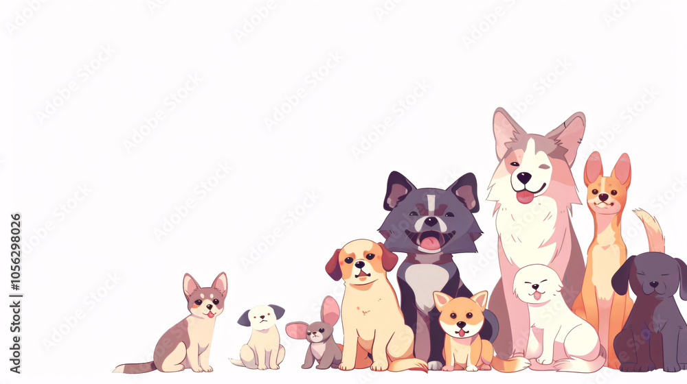 Naklejka premium Group of cute pets on a white background, designed as a banner