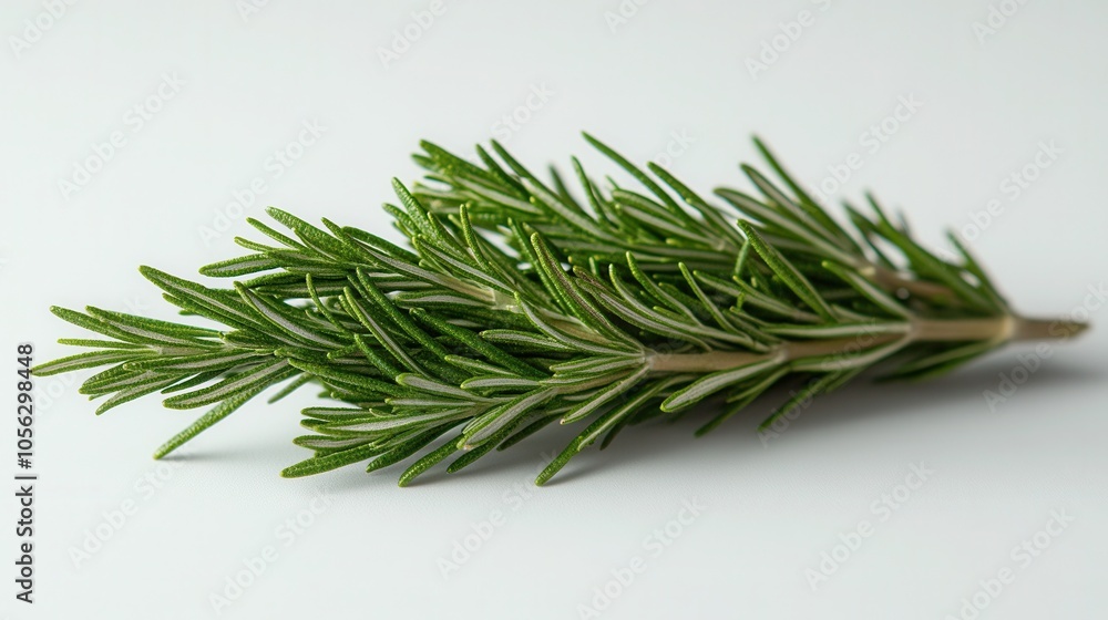 Fresh rosemary sprig on a clean white background captured with a Canon R6 using a 50mm 1.2f lens, perfect for culinary inspiration Fresh rosemary sprig on a clean white background captured with a Canon R6 using a 50mm 1.2f lens, perfect for culinary inspiration