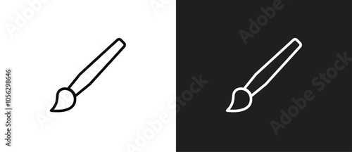 Vector icon of brush, Stationery icon.  School stationery on black and white background. 