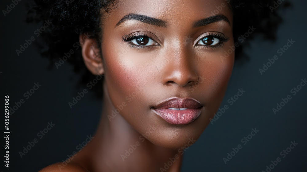 Studio portrait of an African American woman with perfect skin, isolated for beauty themes. Studio portrait of an African American woman with perfect skin, isolated for beauty themes.