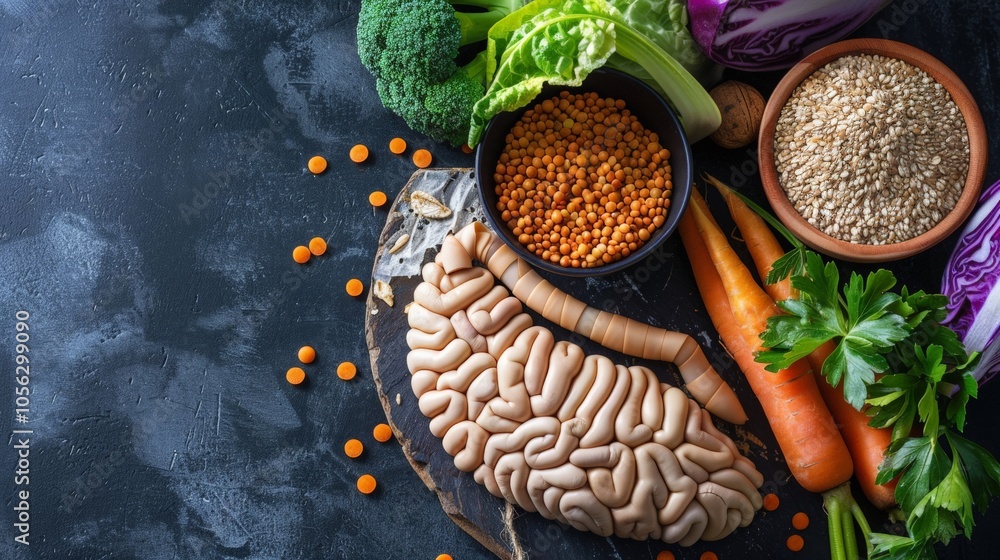 Picture of a pancreas outline coupled with diabetic-friendly foods such as whole grains and leafy vegetables Picture of a pancreas outline coupled with diabetic-friendly foods such as whole grains and leafy vegetables
