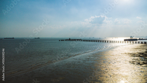 Hengsha Island, Shanghai - The view of the beach against a cloudy sky