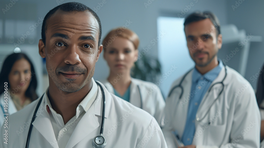 Group of medical doctors at a clinic, symbolizing unity Group of medical doctors at a clinic, symbolizing unity