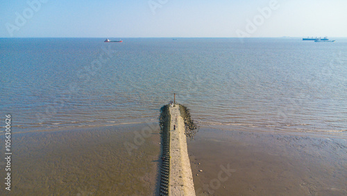Hengsha Island, Shanghai - The view of the beach against a cloudy sky