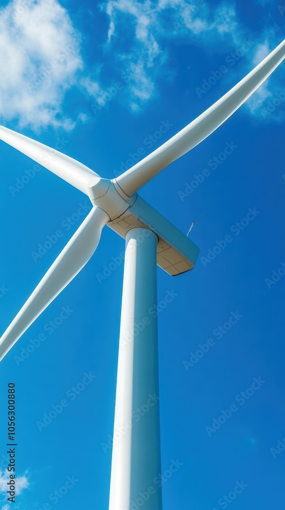 Wind turbine generating clean energy under blue sky Wind turbine generating clean energy under blue sky