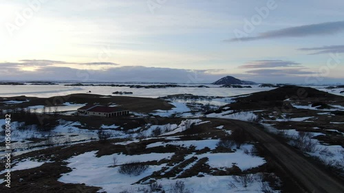 Mývatn, Iceland Road at Sunset