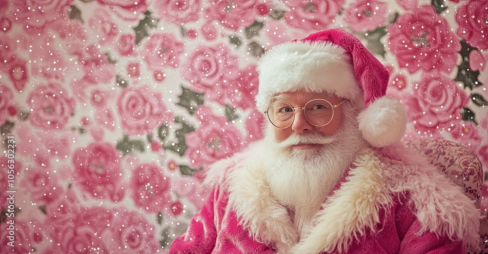 stylish Santa Claus dressed in a purple suit, surrounded by purple gift boxes, with snowflakes falling gently around him. The scene combines traditional holiday cheer with a modern, trendy color stylish Santa Claus dressed in a purple suit, surrounded by purple gift boxes, with snowflakes falling gently around him. The scene combines traditional holiday cheer with a modern, trendy color