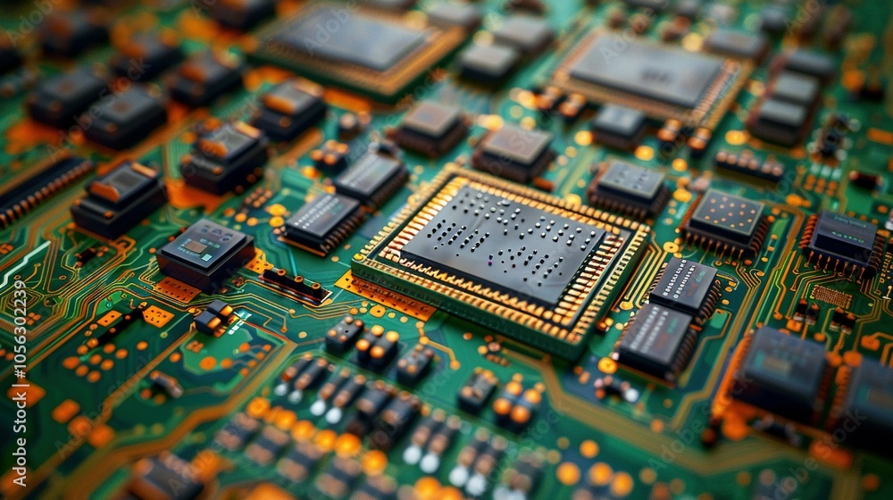 Close-up of a Circuit Board with Integrated Circuits and Copper Traces Close-up of a Circuit Board with Integrated Circuits and Copper Traces