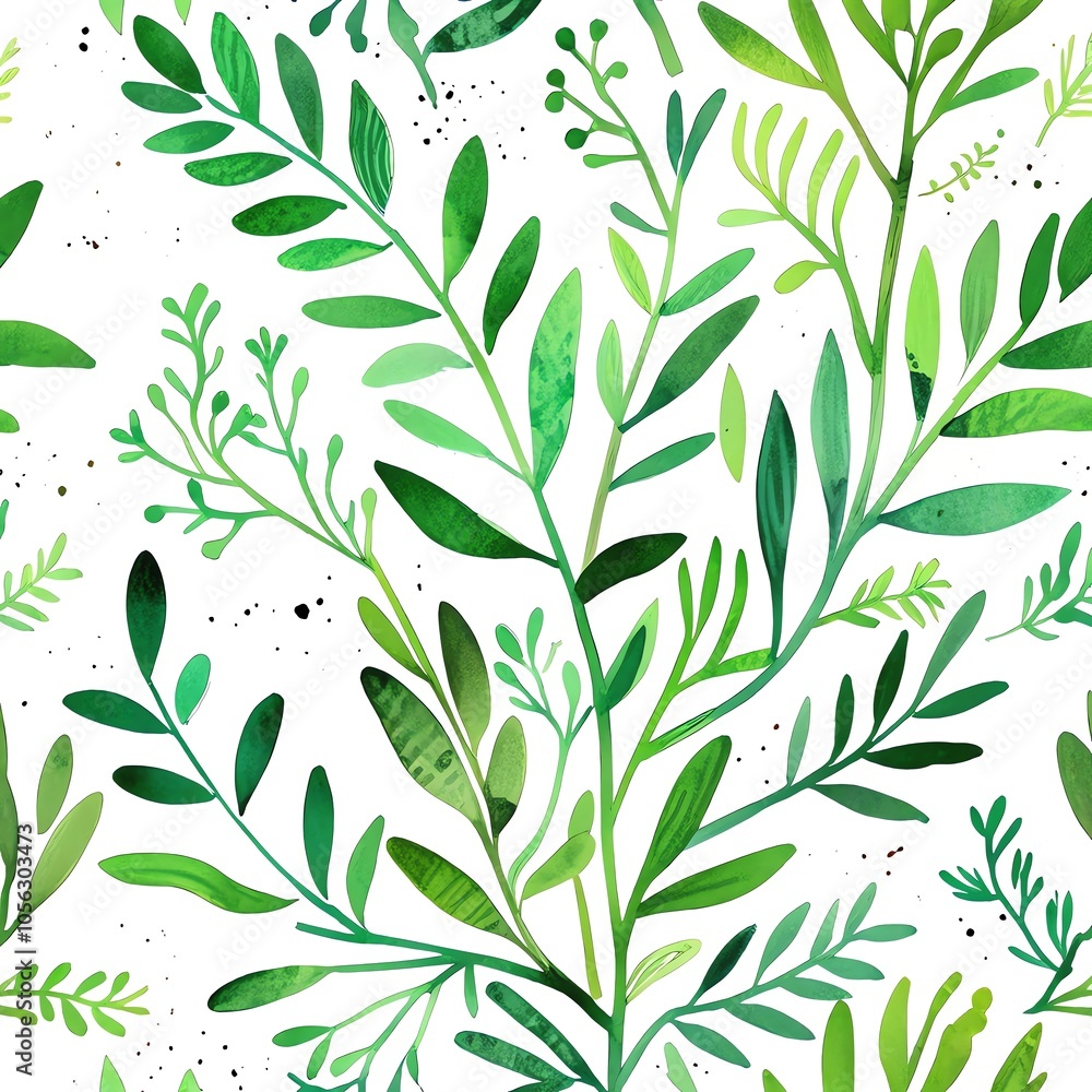 Watercolor Green Leaves Pattern Watercolor Green Leaves Pattern
