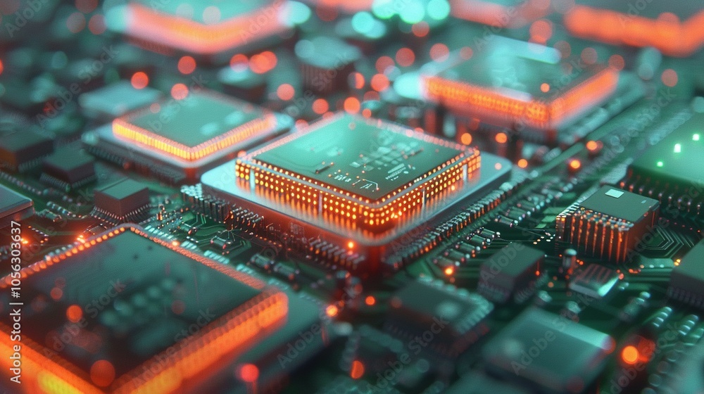 Illuminated Central Processing Unit on a Circuit Board Illuminated Central Processing Unit on a Circuit Board