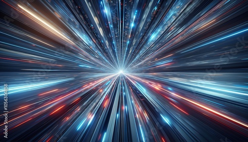 An abstract representation of motion and acceleration, with vibrant streaks of light converging toward a central point.