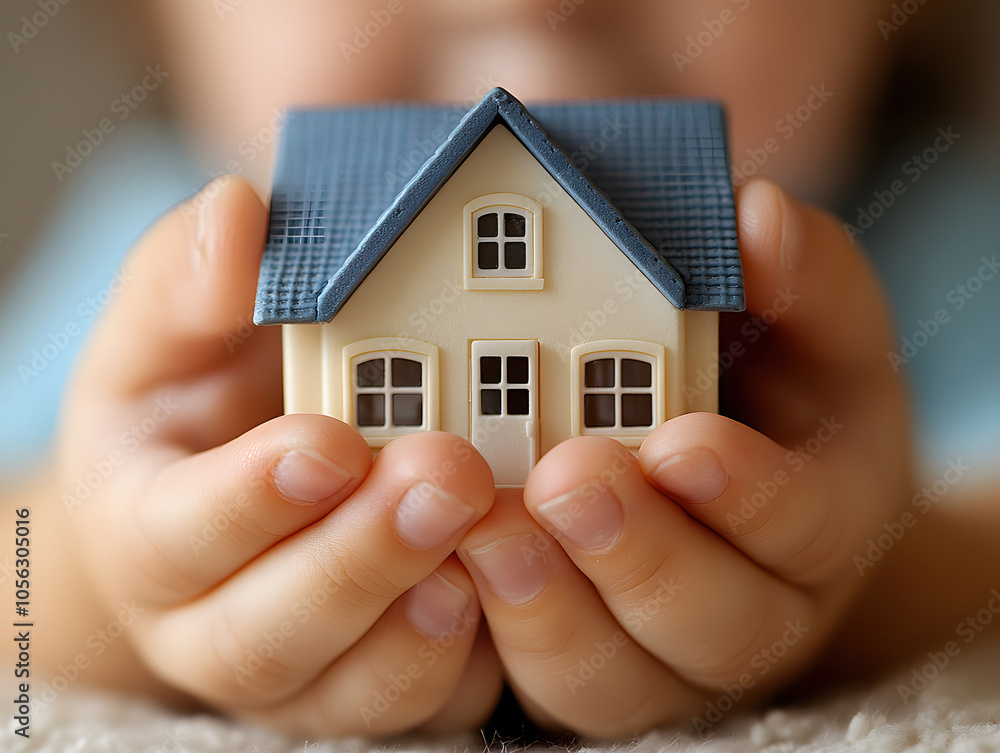 Little Hands, Big Dreams: A child's gentle hands cradle a miniature house, symbolizing hope, dreams, and the future of homeownership. Little Hands, Big Dreams: A child's gentle hands cradle a miniature house, symbolizing hope, dreams, and the future of homeownership.