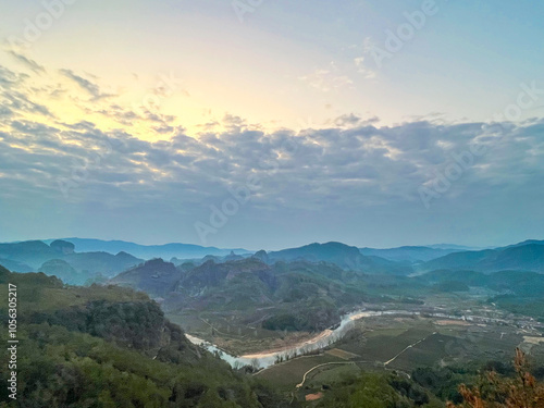 Wuyi Mountain, Fujian Province - The view of the mountains against the sky at sunrise photo