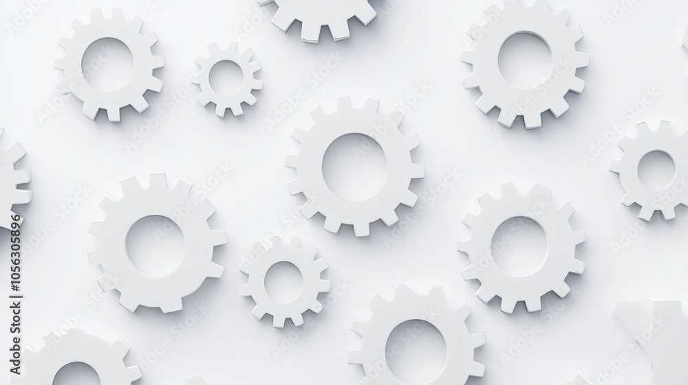 White gears on light background, symbolizing industry and teamwork White gears on light background, symbolizing industry and teamwork