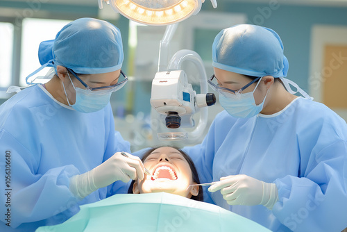 Focused Dental Team Performing Oral Surgery