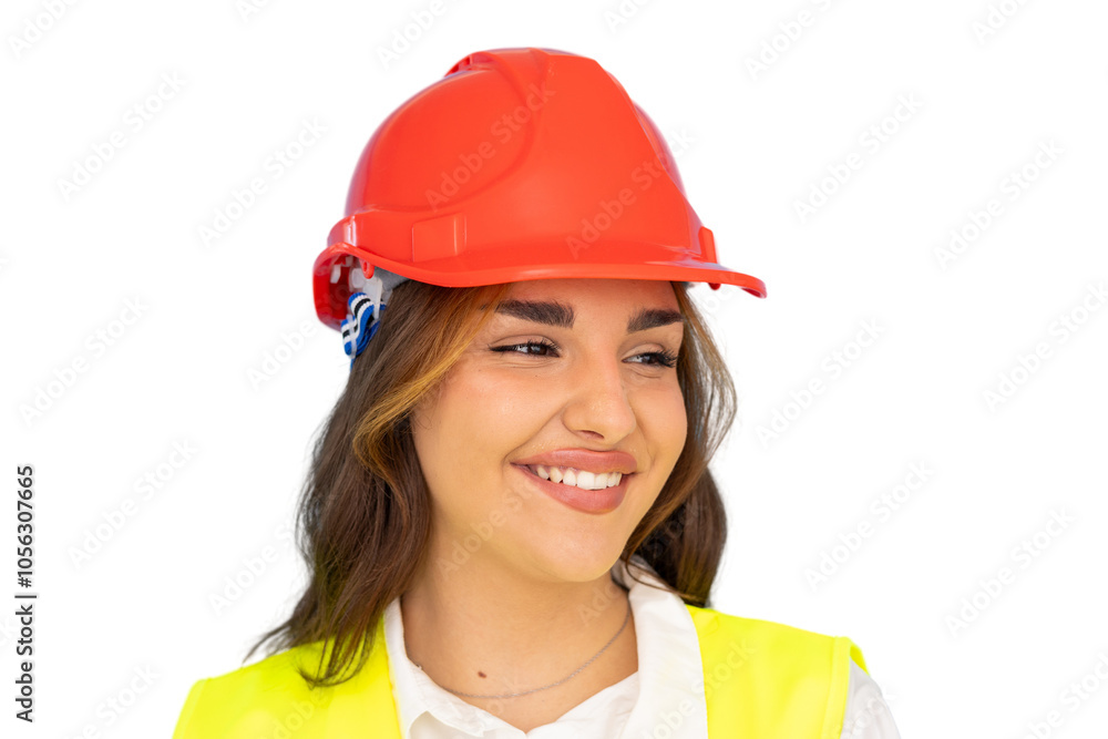 Dedicated young woman in a hard hat assessing a construction site Dedicated young woman in a hard hat assessing a construction site