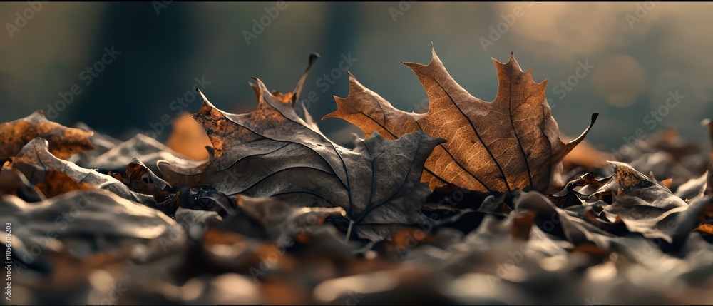Autumn leaves scattered on the forest floor with a blurred background, capturing seasonal beauty. Autumn leaves scattered on the forest floor with a blurred background, capturing seasonal beauty.