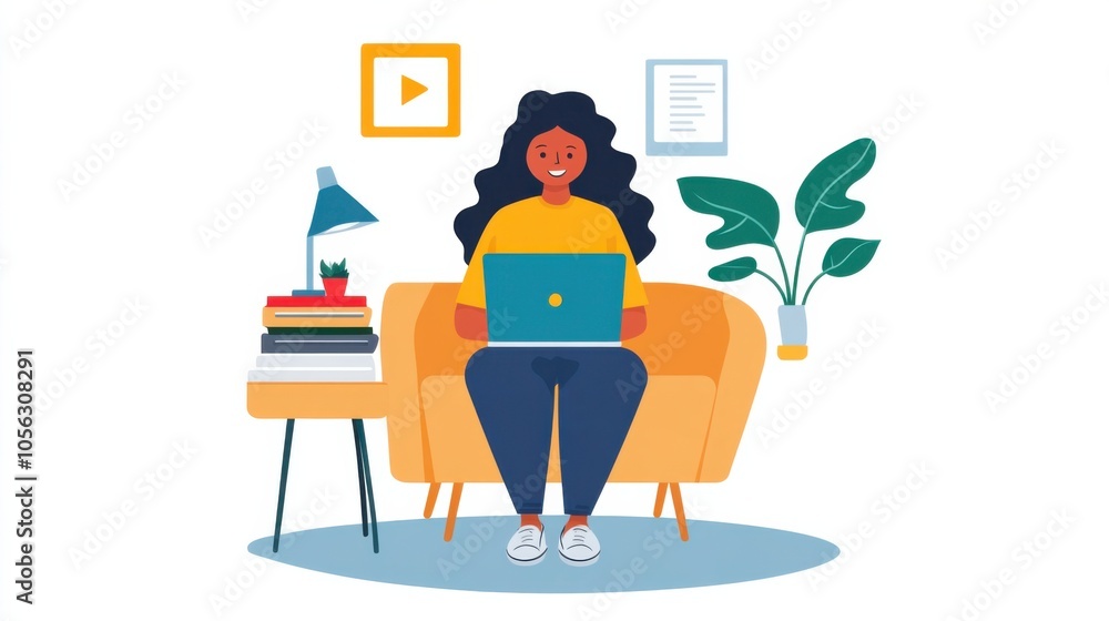 Student using laptop at home watching educational videos Student using laptop at home watching educational videos