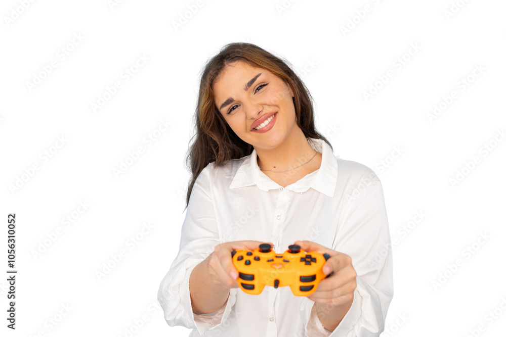 Young Latina gamer immersed in her favorite video game Young Latina gamer immersed in her favorite video game