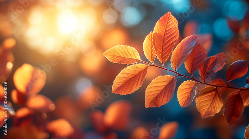 Beautiful autumn landscape: colorful leaves in the sunlight.