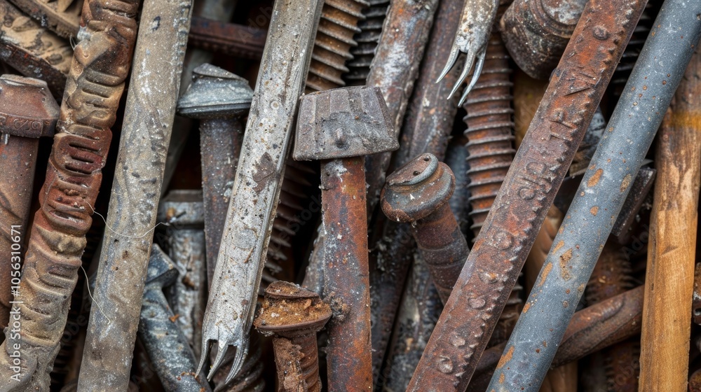 Closeup of a collection of nails in various sizes and shapes used by the carpenter for different woodworking projects. Closeup of a collection of nails in various sizes and shapes used by the carpenter for different woodworking projects.