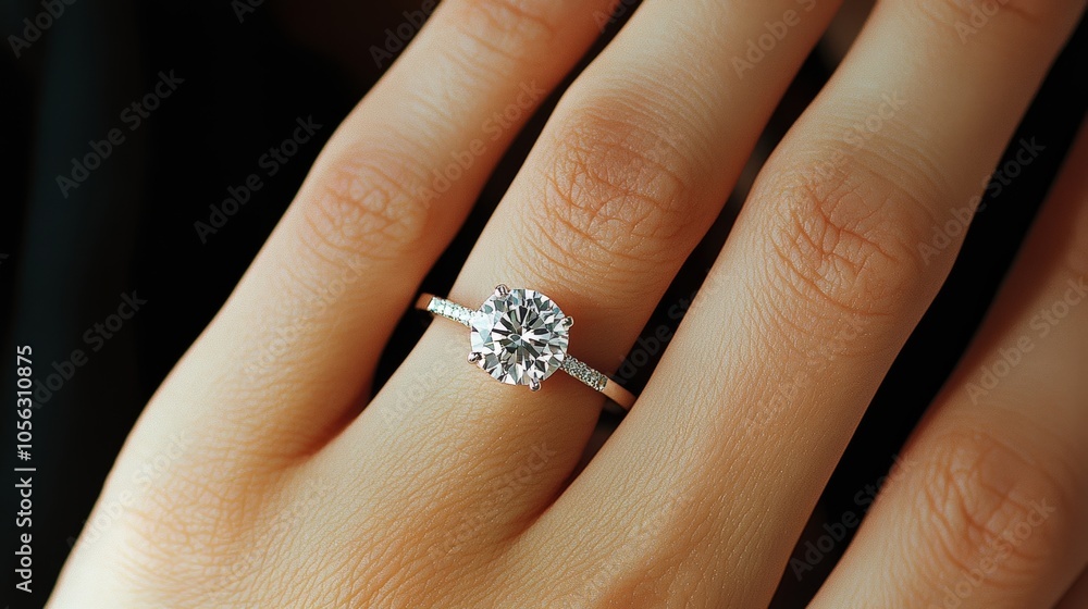 Diamond Engagement Ring on a Finger Diamond Engagement Ring on a Finger