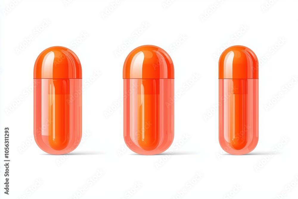 Orange capsules on white isolate background for pharmaceutical or medical use. Orange capsules on white isolate background for pharmaceutical or medical use.