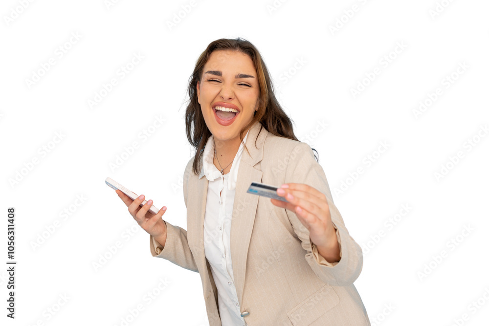Motivated young woman enjoying the convenience of online shopping Motivated young woman enjoying the convenience of online shopping