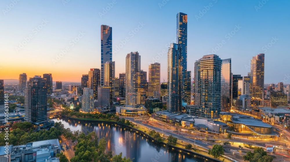 Obraz premium Stunning Skyline of Melbourne at Sunset