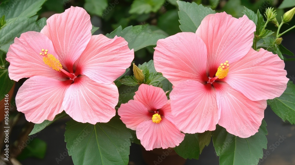 Pink Hibiscus Flowers in Bloom Pink Hibiscus Flowers in Bloom