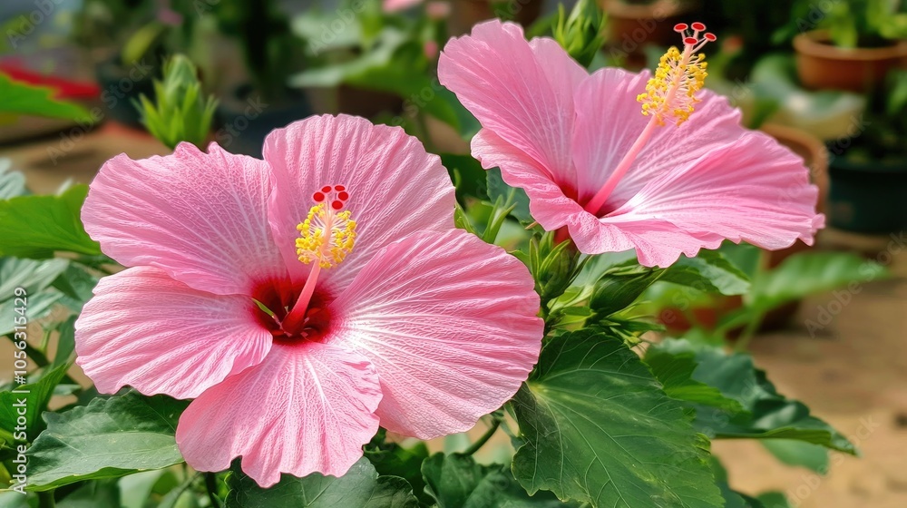 Beautiful Pink Hibiscus Flowers in Bloom
