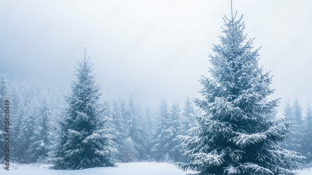 Fototapeta premium Snowy Winter Forest in Atmospheric Fog