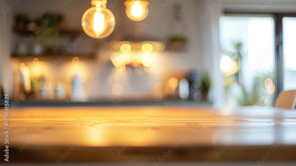 Blurred kitchen background with table top. Blurred kitchen background with table top.