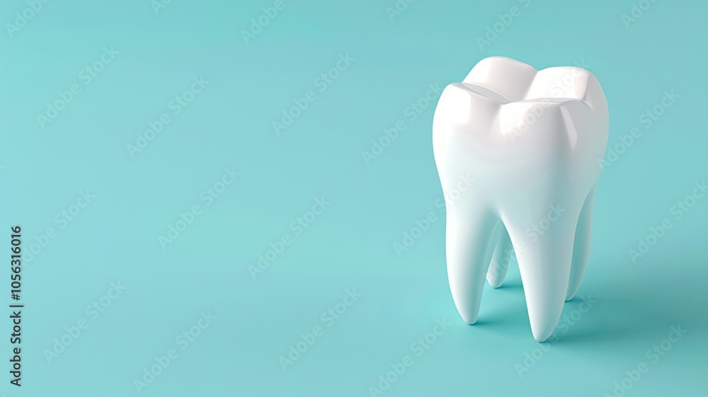 3D Render of a White Tooth on a Light Blue Background, 3D Render of a White Tooth on a Light Blue Background,
