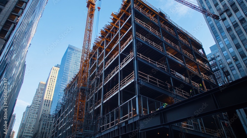 Fototapeta premium A large building under construction with a crane in the background
