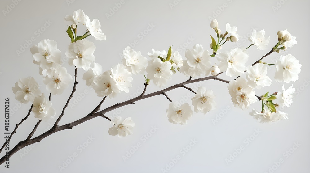 Dreamy cherry blossom tree, its fragile flowers blooming gracefully on thin branches, highlighted against a minimalist white background for a serene spring feel Dreamy cherry blossom tree, its fragile flowers blooming gracefully on thin branches, highlighted against a minimalist white background for a serene spring feel
