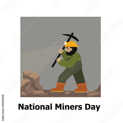 National Miners Day. Miner's works Mining hammer, project helmet with lights