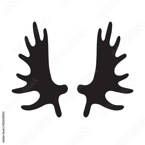 Vector hand drawn sketch doodle moose horns silhouette isolated on white background