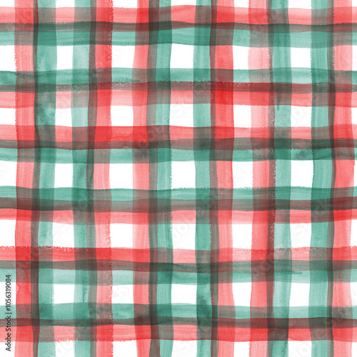 Wallpaper Mural Watercolor stripe gingham seamless pattern. Red and green color striped background Torontodigital.ca