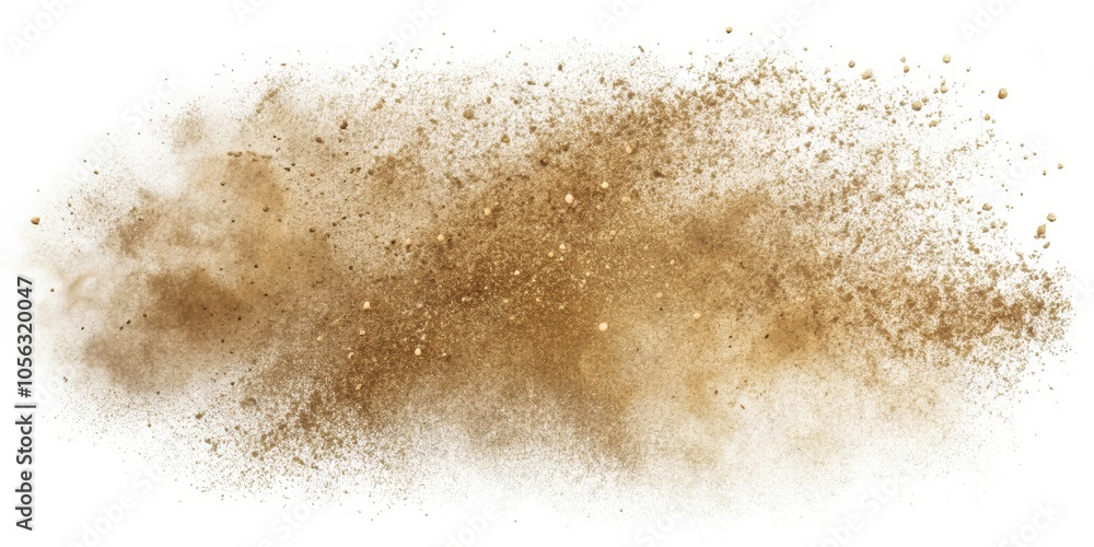 A cloud of brown dust particles suspended in mid-air against a plain white backdrop. The particles are various sizes and are scattered in a random pattern, creating a textured, abstract image. A cloud of brown dust particles suspended in mid-air against a plain white backdrop. The particles are various sizes and are scattered in a random pattern, creating a textured, abstract image.