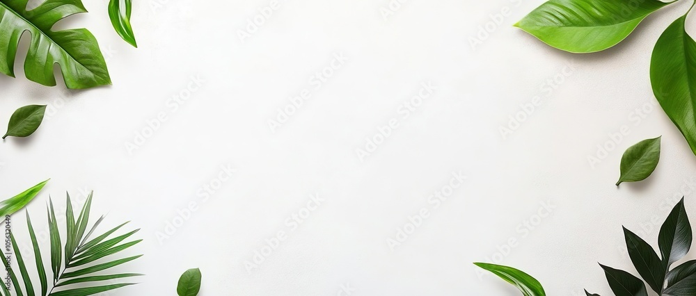 Minimalist Green Leaves Frame on White Background. Good for backgrounds, presentations, or nature-themed projects. Minimalist Green Leaves Frame on White Background. Good for backgrounds, presentations, or nature-themed projects.