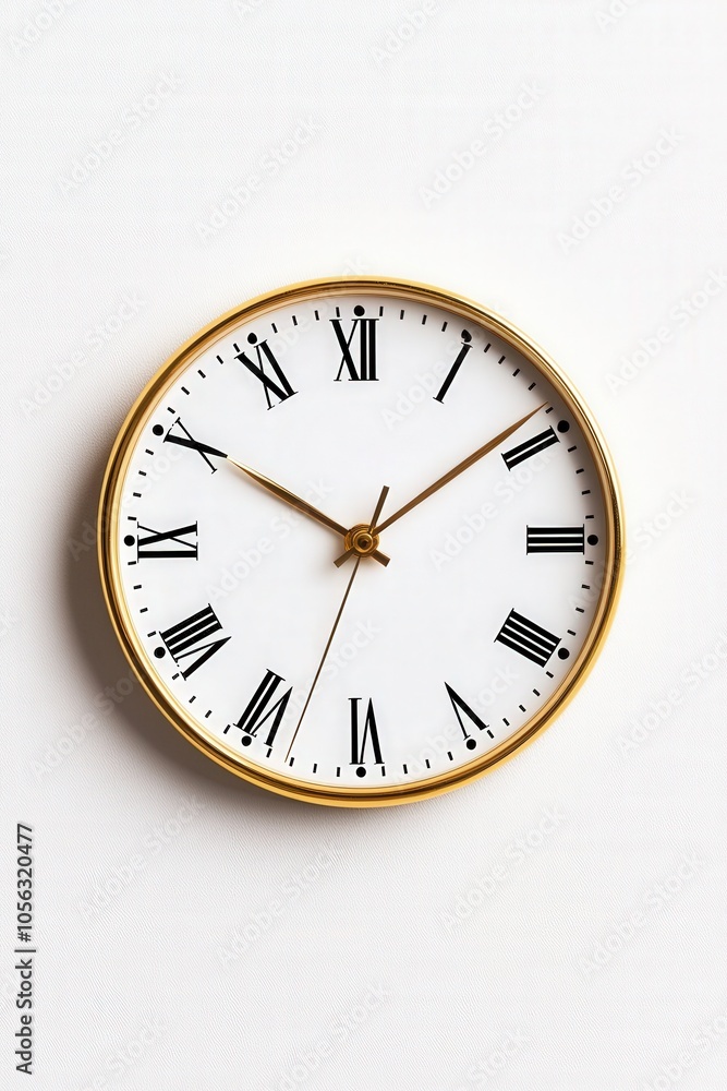 Elegant wall clock with Roman numerals on a white isolated background Elegant wall clock with Roman numerals on a white isolated background