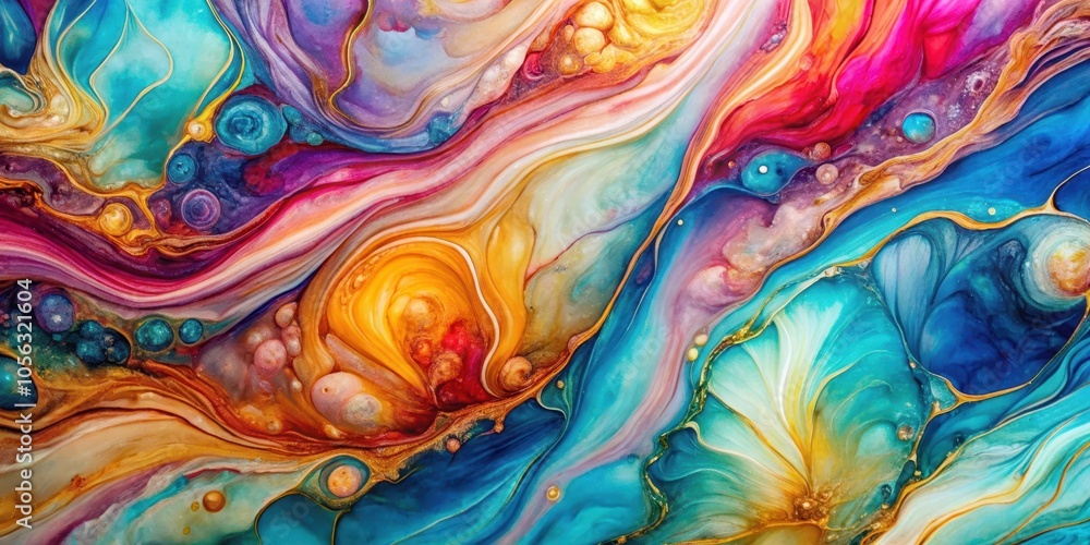 A Vibrant Abstract Swirl of Colors and Shapes Created with Liquid Paints A Vibrant Abstract Swirl of Colors and Shapes Created with Liquid Paints