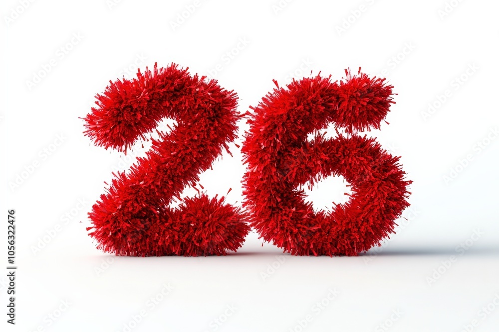 Number 26 in red fluffy texture, white isolated background. Number 26 in red fluffy texture, white isolated background.