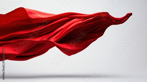 Red flowing fabric, dynamic texture, white isolated background.